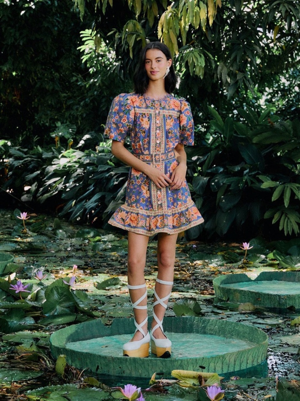 FARM Rio Blue Floral Mini Dress Superbloom